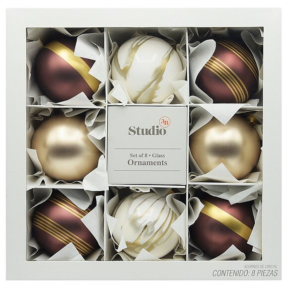 Studio 3B 8-Piece Modern Glass Christmas Ornament Set in Burgundy - Picture 1 of 1